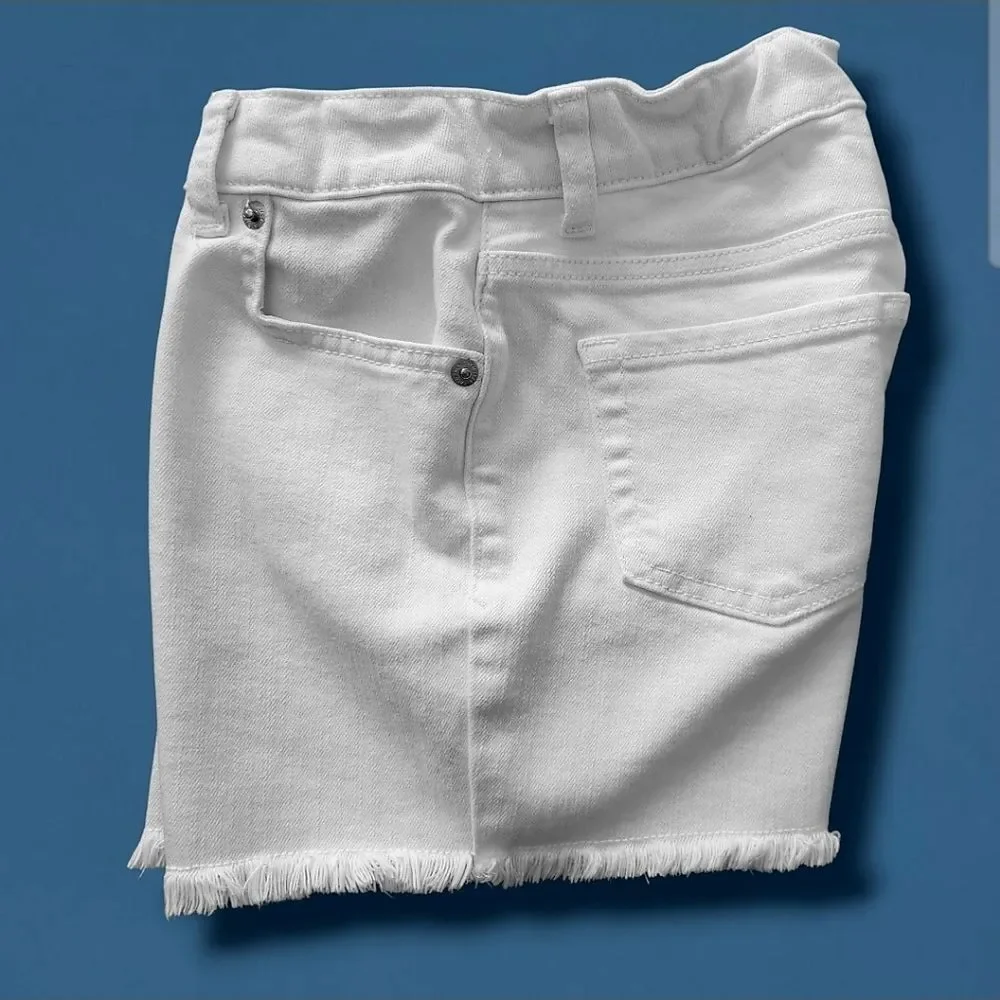 Cat & Jack Girls Jean Shorts White Cutoff Mid-Rise Size Large Elastic Waistband